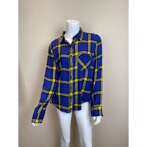 Abound Button Down Shirt In Blue/Yellow Plaid Size M